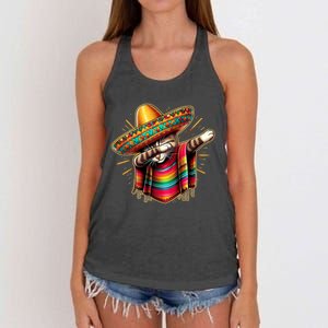 Cinco De Mayo Cat Dabbing Poncho Sombrero Mexican Fiesta Women's Knotted Racerback Tank