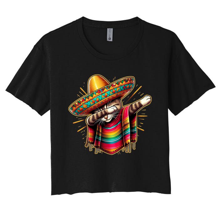 Cinco De Mayo Cat Dabbing Poncho Sombrero Mexican Fiesta Women's Crop Top Tee