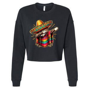 Cinco De Mayo Cat Dabbing Poncho Sombrero Mexican Fiesta Cropped Pullover Crew