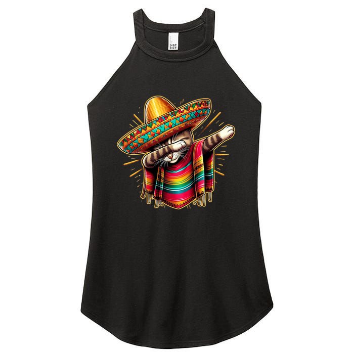 Cinco De Mayo Cat Dabbing Poncho Sombrero Mexican Fiesta Women's Perfect Tri Rocker Tank