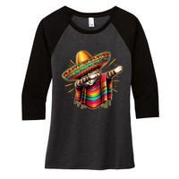 Cinco De Mayo Cat Dabbing Poncho Sombrero Mexican Fiesta Women's Tri-Blend 3/4-Sleeve Raglan Shirt