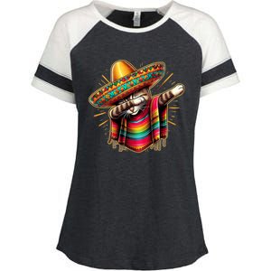 Cinco De Mayo Cat Dabbing Poncho Sombrero Mexican Fiesta Enza Ladies Jersey Colorblock Tee