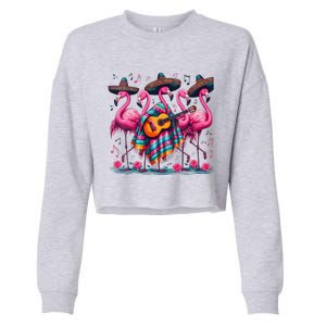 Cinco De Mayo Mexican Fiesta Flamingo Guitar Poncho Sombrero Cropped Pullover Crew