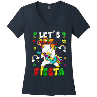 Cinco De Mayo Party Lets Fiesta Dancing Mexican Unicorn Women's V-Neck T-Shirt