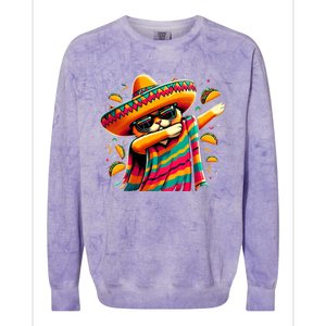 Cinco De Mayo Cat Dabbing Poncho Sombrero Mexican Fiesta Colorblast Crewneck Sweatshirt