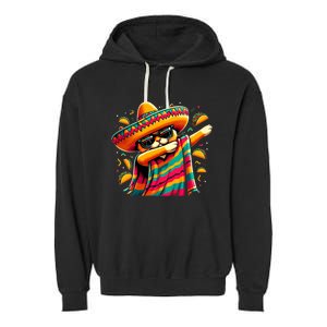 Cinco De Mayo Cat Dabbing Poncho Sombrero Mexican Fiesta Garment-Dyed Fleece Hoodie