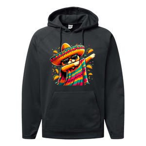 Cinco De Mayo Cat Dabbing Poncho Sombrero Mexican Fiesta Performance Fleece Hoodie