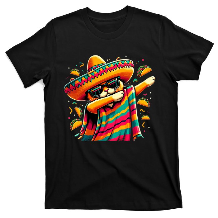 Cinco De Mayo Cat Dabbing Poncho Sombrero Mexican Fiesta T-Shirt