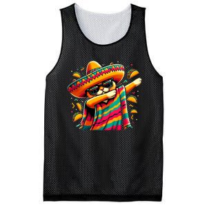 Cinco De Mayo Cat Dabbing Poncho Sombrero Mexican Fiesta Mesh Reversible Basketball Jersey Tank