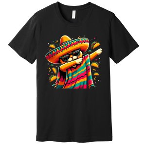 Cinco De Mayo Cat Dabbing Poncho Sombrero Mexican Fiesta Premium T-Shirt