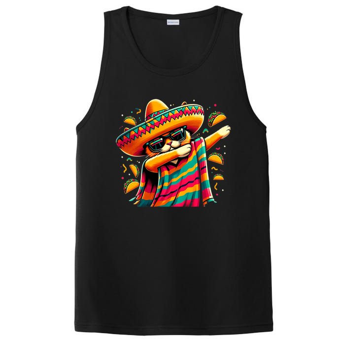 Cinco De Mayo Cat Dabbing Poncho Sombrero Mexican Fiesta PosiCharge Competitor Tank