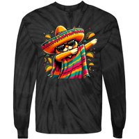 Cinco De Mayo Cat Dabbing Poncho Sombrero Mexican Fiesta Tie-Dye Long Sleeve Shirt