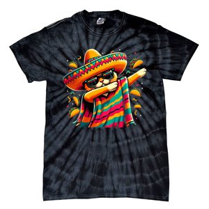 Cinco De Mayo Cat Dabbing Poncho Sombrero Mexican Fiesta Tie-Dye T-Shirt