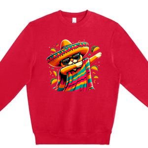 Cinco De Mayo Cat Dabbing Poncho Sombrero Mexican Fiesta Premium Crewneck Sweatshirt