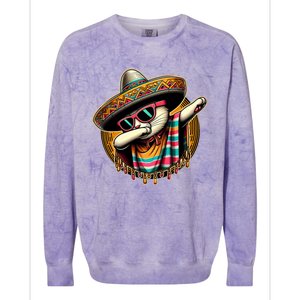 Cinco De Mayo Cat Dabbing Poncho Sombrero Mexican Fiesta Colorblast Crewneck Sweatshirt