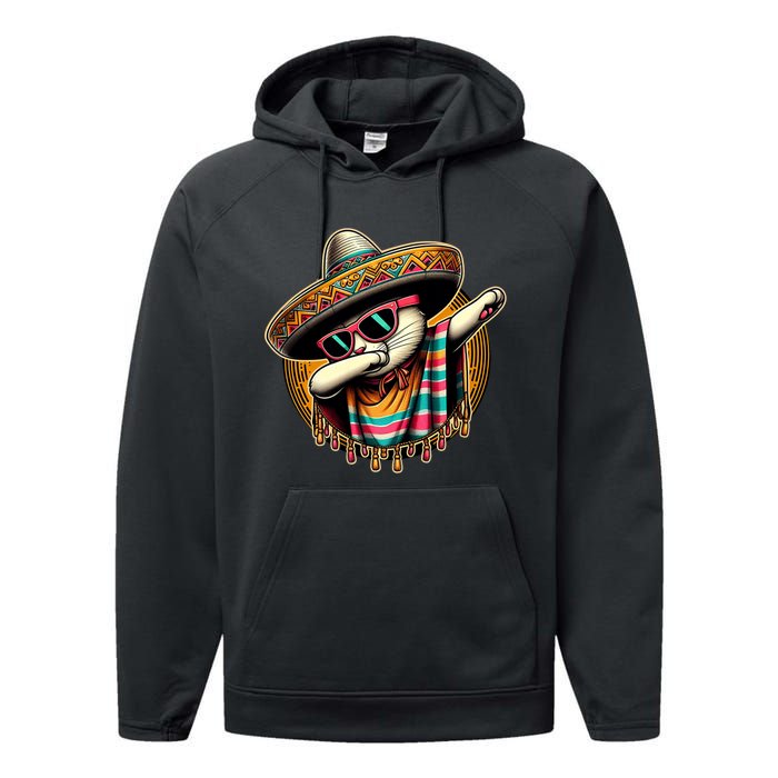 Cinco De Mayo Cat Dabbing Poncho Sombrero Mexican Fiesta Performance Fleece Hoodie