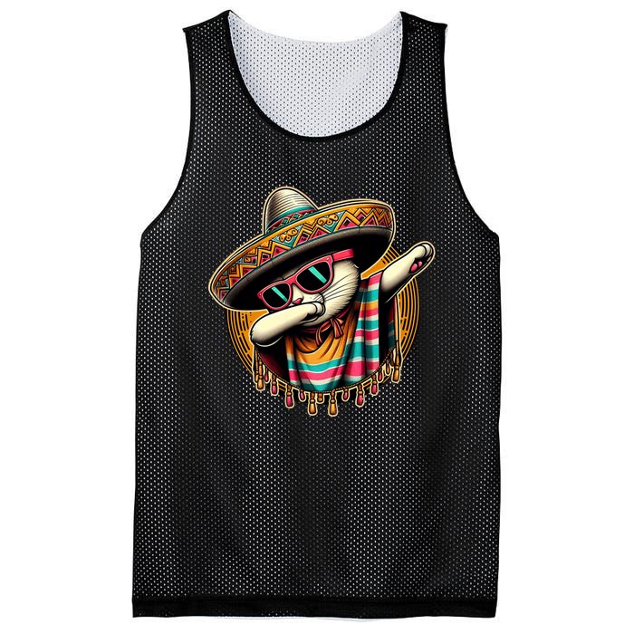 Cinco De Mayo Cat Dabbing Poncho Sombrero Mexican Fiesta Mesh Reversible Basketball Jersey Tank