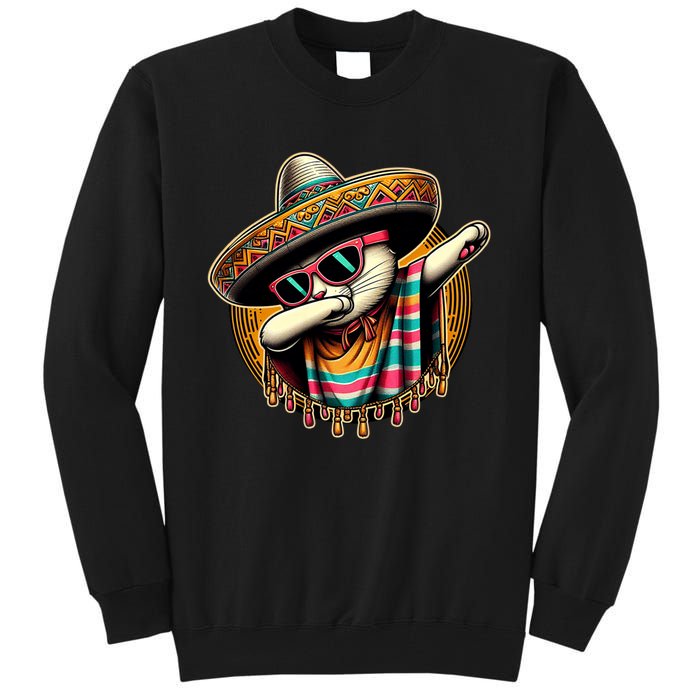 Cinco De Mayo Cat Dabbing Poncho Sombrero Mexican Fiesta Tall Sweatshirt