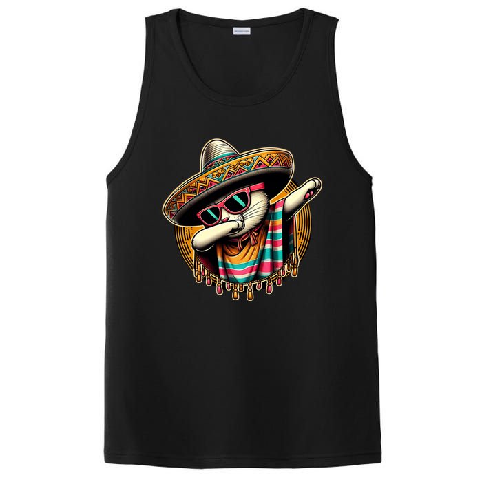 Cinco De Mayo Cat Dabbing Poncho Sombrero Mexican Fiesta PosiCharge Competitor Tank