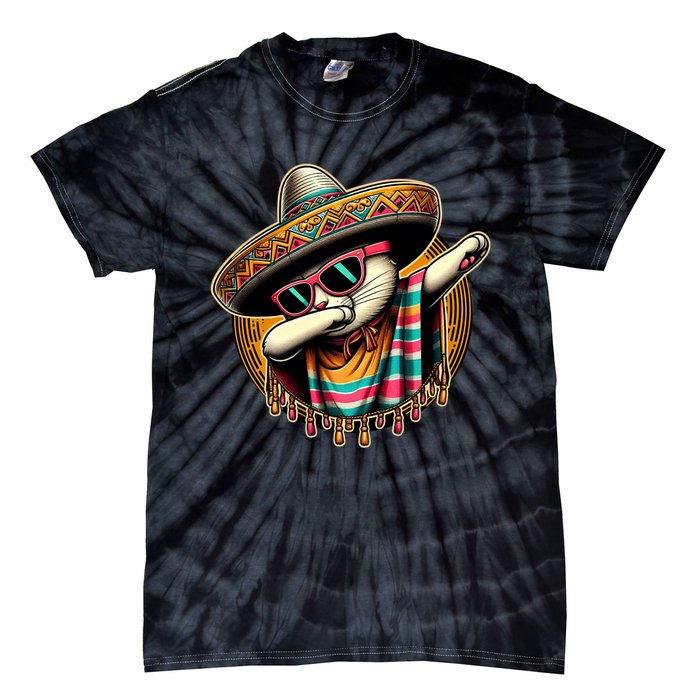 Cinco De Mayo Cat Dabbing Poncho Sombrero Mexican Fiesta Tie-Dye T-Shirt