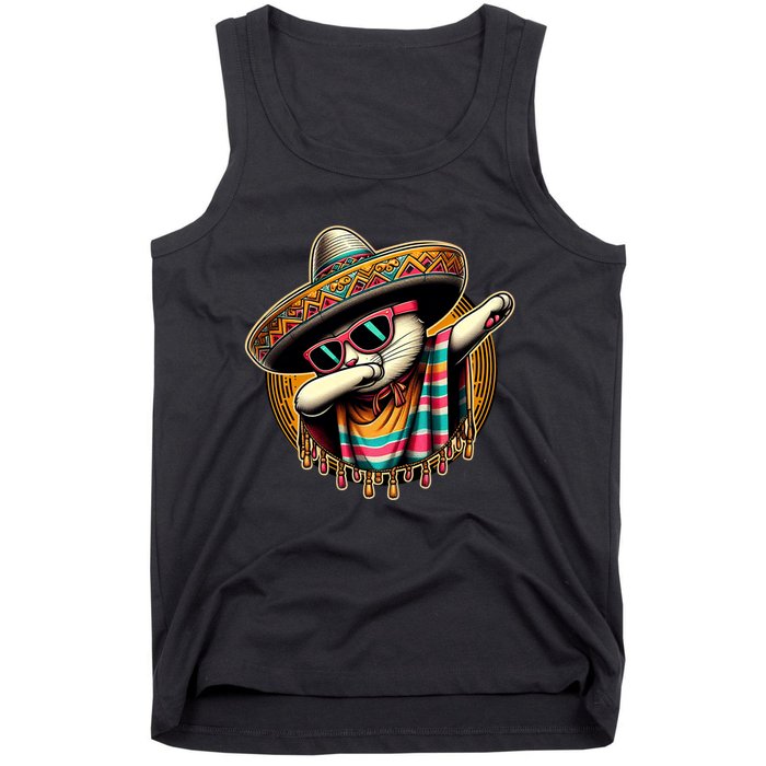 Cinco De Mayo Cat Dabbing Poncho Sombrero Mexican Fiesta Tank Top