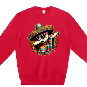 Cinco De Mayo Cat Dabbing Poncho Sombrero Mexican Fiesta Premium Crewneck Sweatshirt