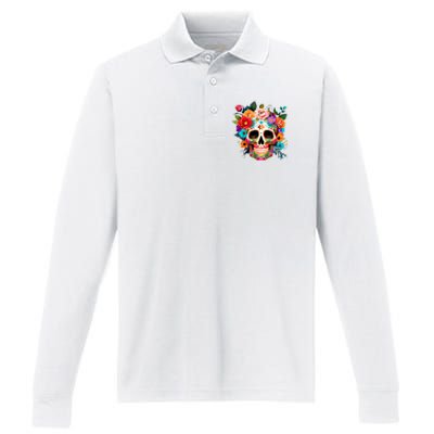 Cinco De Mayo Sugar Skull Day Of The Dead Mexican Fiesta Performance Long Sleeve Polo