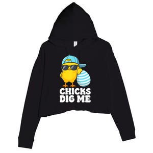 Chicks Dig Me Easter Happy Easter Funny Crop Fleece Hoodie