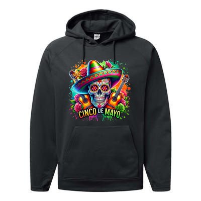 Cinco De Mayo Women Girl Mexican Skull Fiesta 5 De Mayo Performance Fleece Hoodie