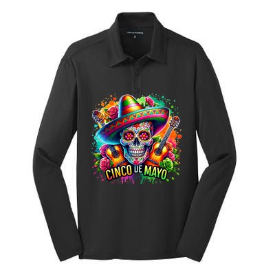 Cinco De Mayo Women Girl Mexican Skull Fiesta 5 De Mayo Silk Touch Performance Long Sleeve Polo