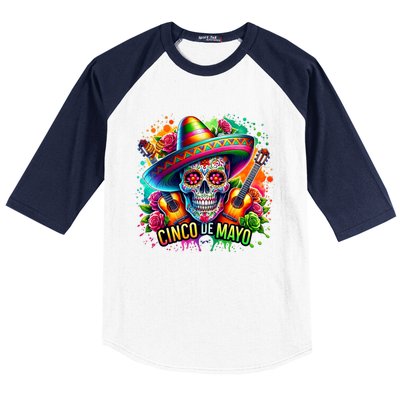 Cinco De Mayo Women Girl Mexican Skull Fiesta 5 De Mayo Baseball Sleeve Shirt