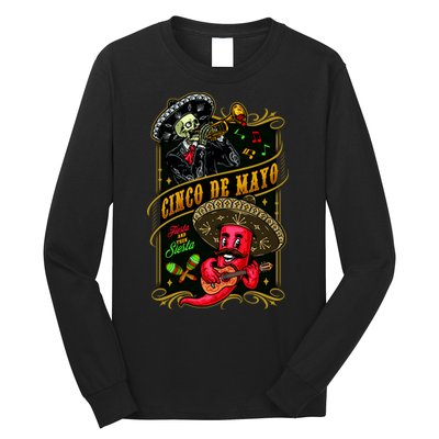 Cinco De Mayo Fiesta And Then Siesta Skeleton Pepper Music Long Sleeve Shirt