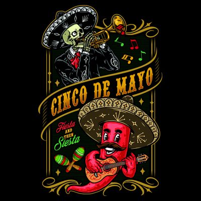 Cinco De Mayo Fiesta And Then Siesta Skeleton Pepper Music T-Shirt