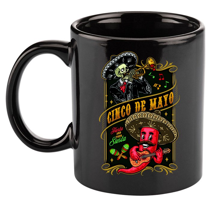 Cinco De Mayo Fiesta And Then Siesta Skeleton Pepper Music 11oz C Handle Ceramic Mug