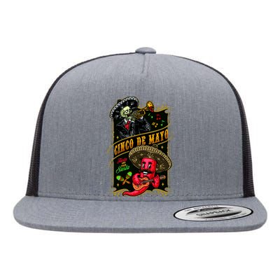 Cinco De Mayo Fiesta And Then Siesta Skeleton Pepper Music Flat Bill Trucker Hat