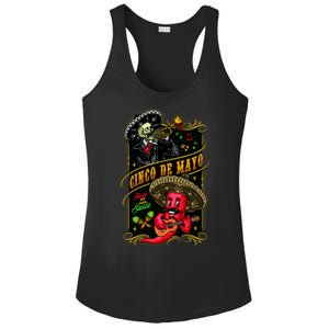 Cinco De Mayo Fiesta And Then Siesta Skeleton Pepper Music Ladies PosiCharge Competitor Racerback Tank