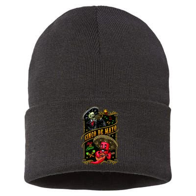 Cinco De Mayo Fiesta And Then Siesta Skeleton Pepper Music Sustainable Knit Beanie