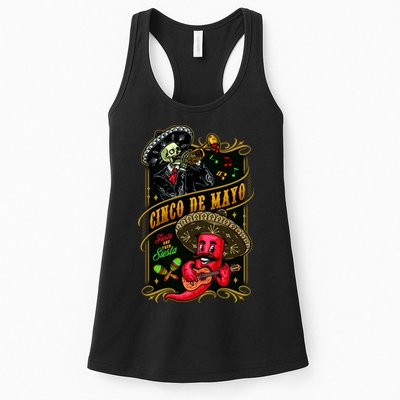 Cinco De Mayo Fiesta And Then Siesta Skeleton Pepper Music Womens Tank Top