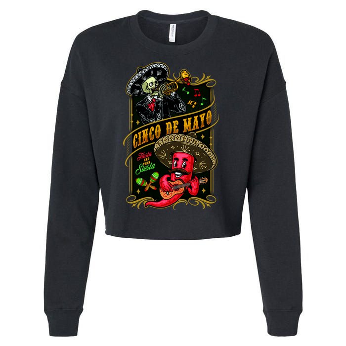 Cinco De Mayo Fiesta And Then Siesta Skeleton Pepper Music Cropped Pullover Crew