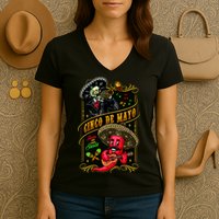 Cinco De Mayo Fiesta And Then Siesta Skeleton Pepper Music Women's V-Neck T-Shirt