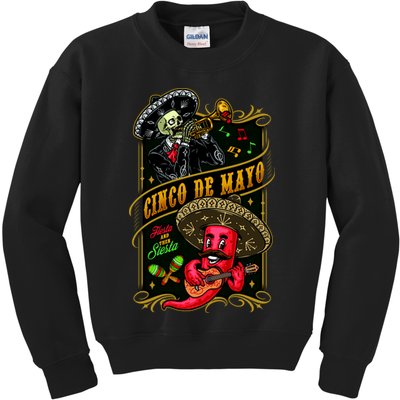 Cinco De Mayo Fiesta And Then Siesta Skeleton Pepper Music Kids Sweatshirt