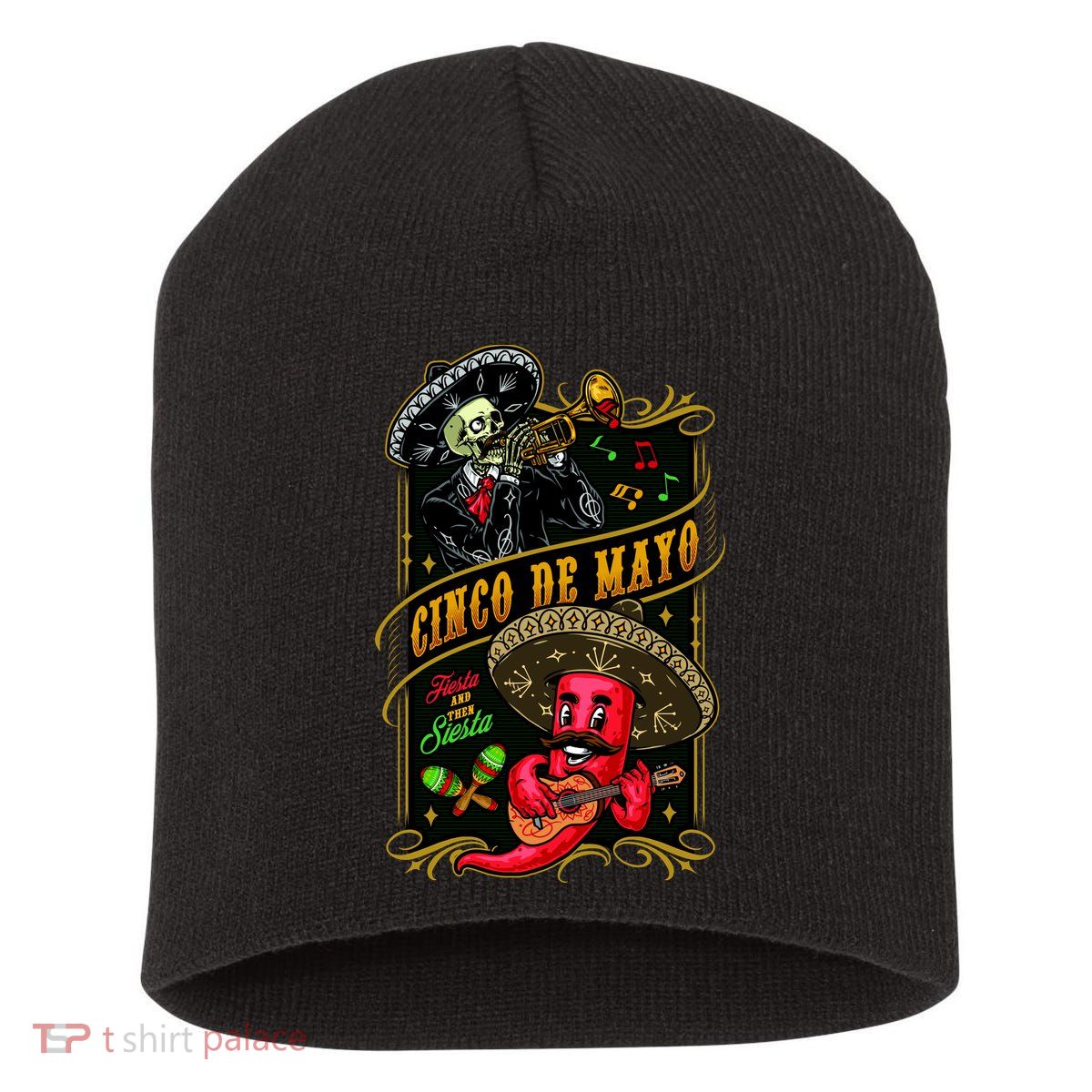 Cinco De Mayo Fiesta And Then Siesta Skeleton Pepper Music Short Acrylic Beanie
