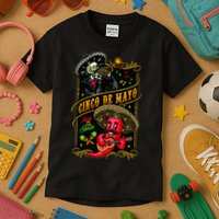 Cinco De Mayo Fiesta And Then Siesta Skeleton Pepper Music Kids T-Shirt