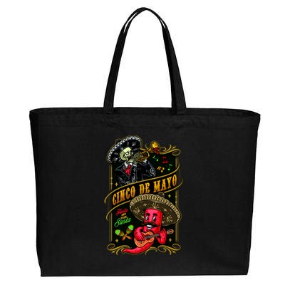 Cinco De Mayo Fiesta And Then Siesta Skeleton Pepper Music Cotton Canvas Jumbo Tote