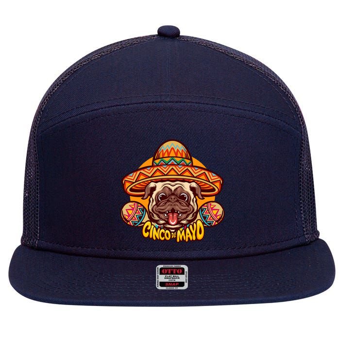 Cinco De Mayo Cute Pug 7 Panel Mesh Trucker Snapback Hat