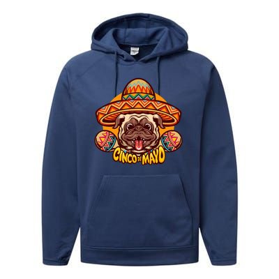 Cinco De Mayo Cute Pug Performance Fleece Hoodie