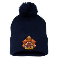 Cinco De Mayo Cute Pug Pom Pom 12in Knit Beanie