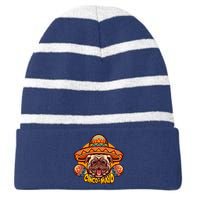 Cinco De Mayo Cute Pug Striped Beanie with Solid Band