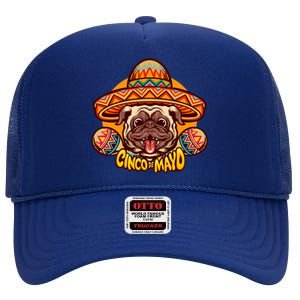 Cinco De Mayo Cute Pug High Crown Mesh Back Trucker Hat