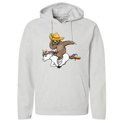 Cinco De Mayo Funny Sloth Riding Unicorn Performance Fleece Hoodie